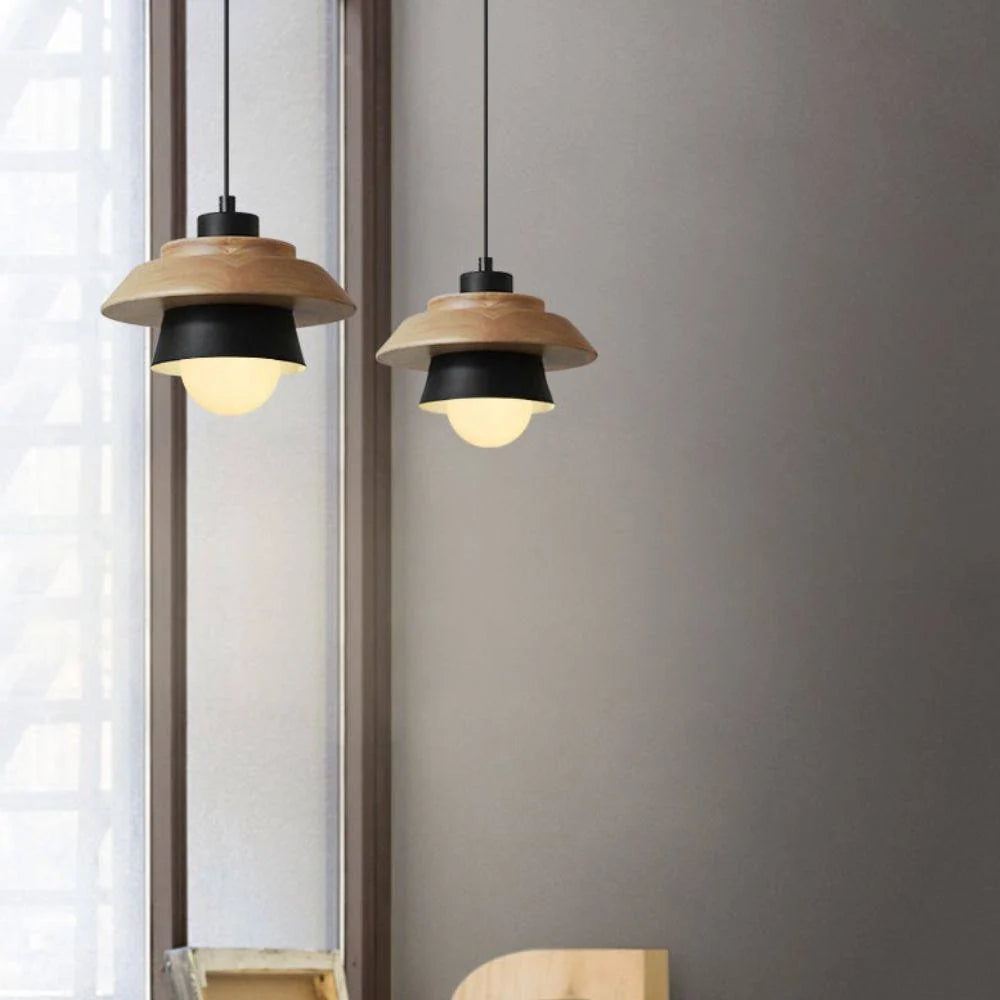 Pendant Light Warm Glow Aluminum & Wood Accent Adjustable Height