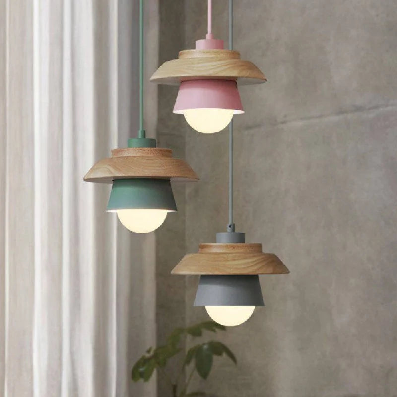 Pendant Light Warm Glow Aluminum & Wood Accent Adjustable Height