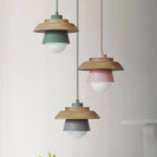 Pendant Light Warm Glow Aluminum & Wood Accent Adjustable Height