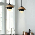Pendant Light Warm Glow Aluminum & Wood Accent Adjustable Height