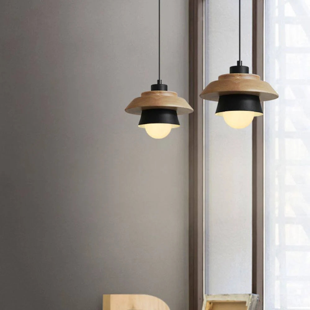 Pendant Light Warm Glow Aluminum & Wood Accent Adjustable Height