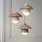 Pendant Light Warm Glow Aluminum & Wood Accent Adjustable Height