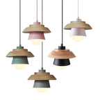 Pendant Light Warm Glow Aluminum & Wood Accent Adjustable Height