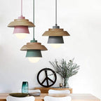Pendant Light Warm Glow Aluminum & Wood Accent Adjustable Height