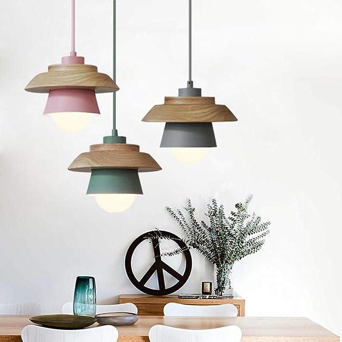 Pendant Light Warm Glow Aluminum & Wood Accent Adjustable Height