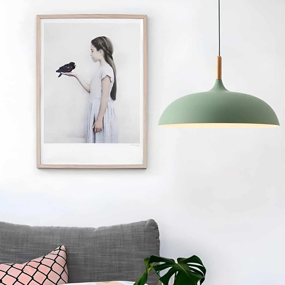 Pendant Light Wood Accent & Iron Shade