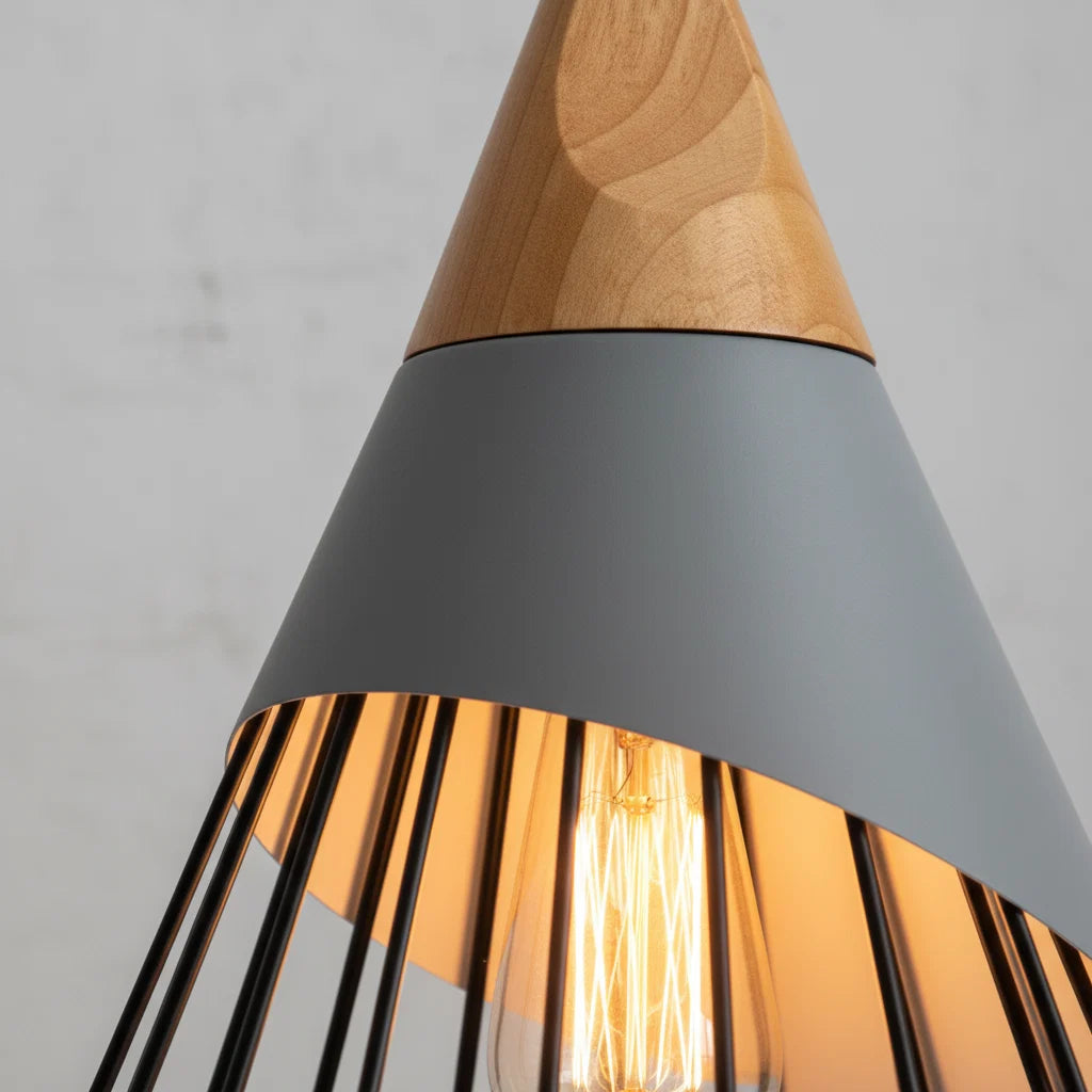Pendant Light Wood & Aluminum E27 Socket