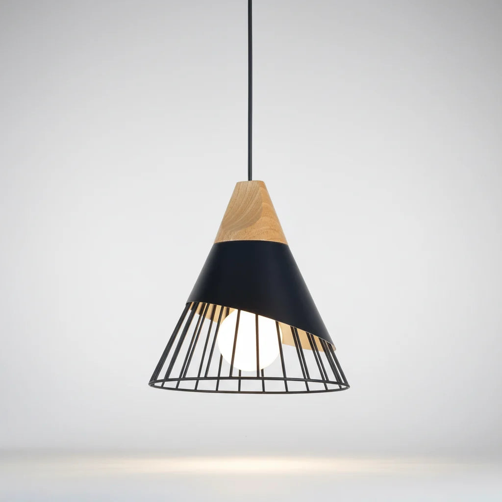 Pendant Light Wood & Aluminum E27 Socket
