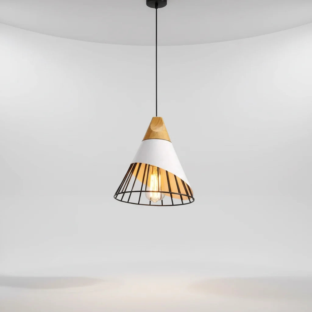 Pendant Light Wood & Aluminum E27 Socket