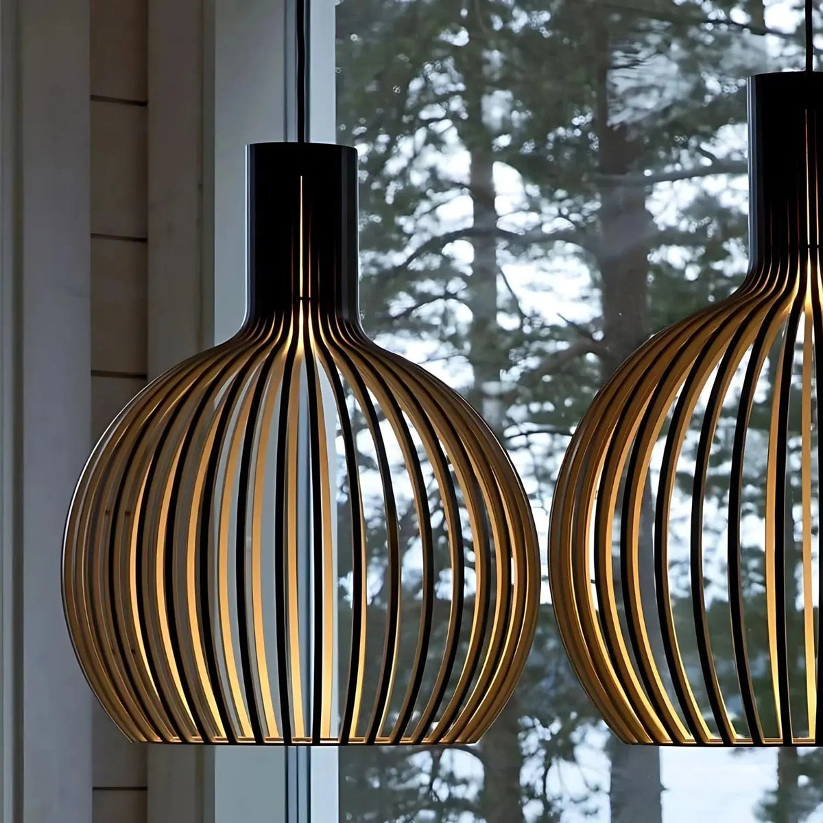 Pendant Light Wood & Metal Adjustable Cable E27 Compatible