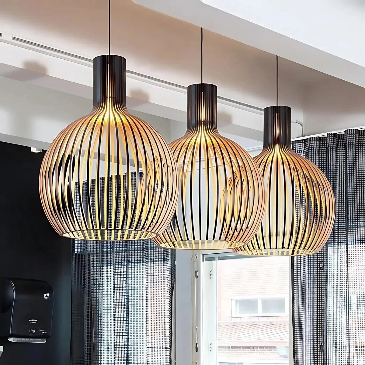 Pendant Light Wood & Metal Adjustable Cable E27 Compatible
