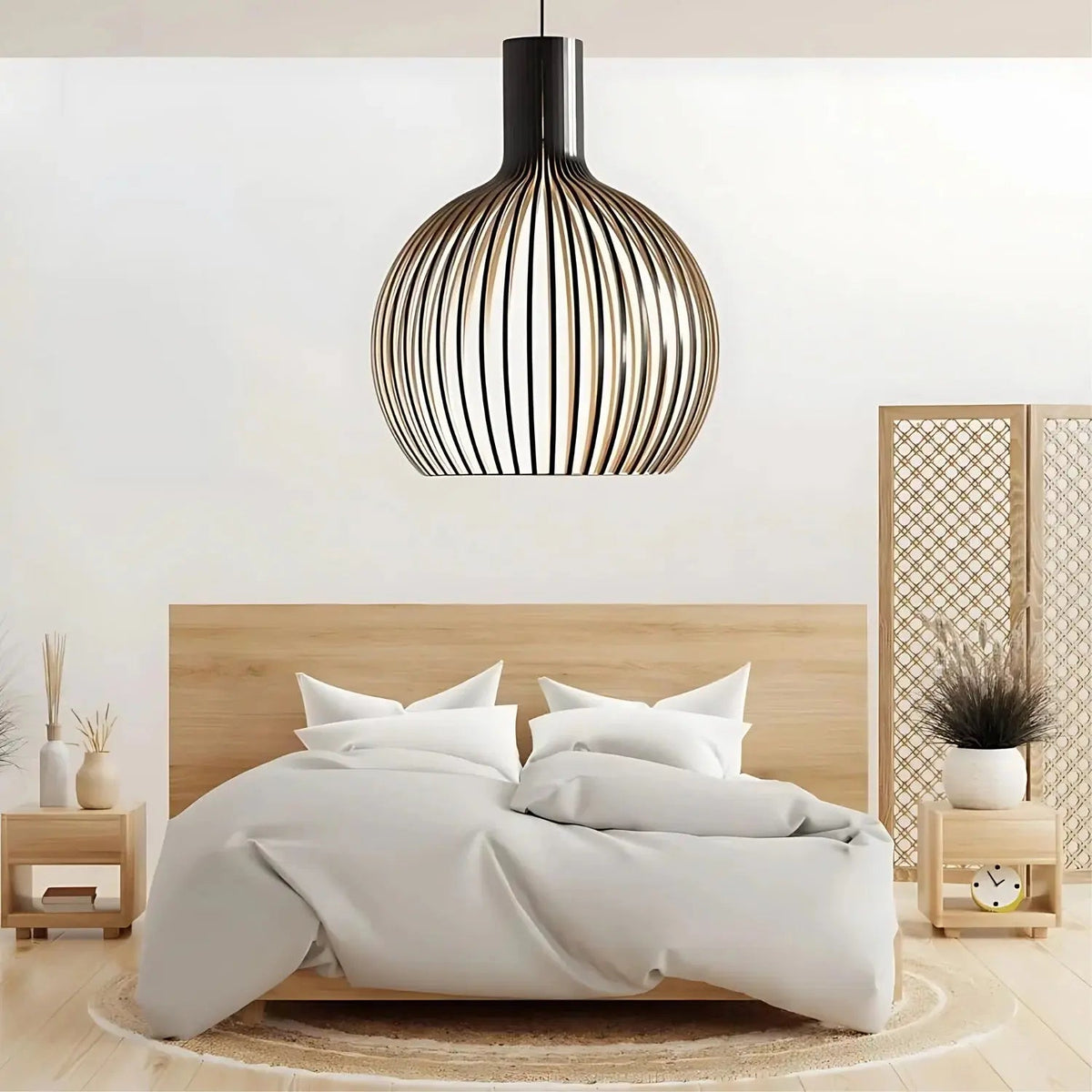 Pendant Light Wood & Metal Adjustable Cable E27 Compatible