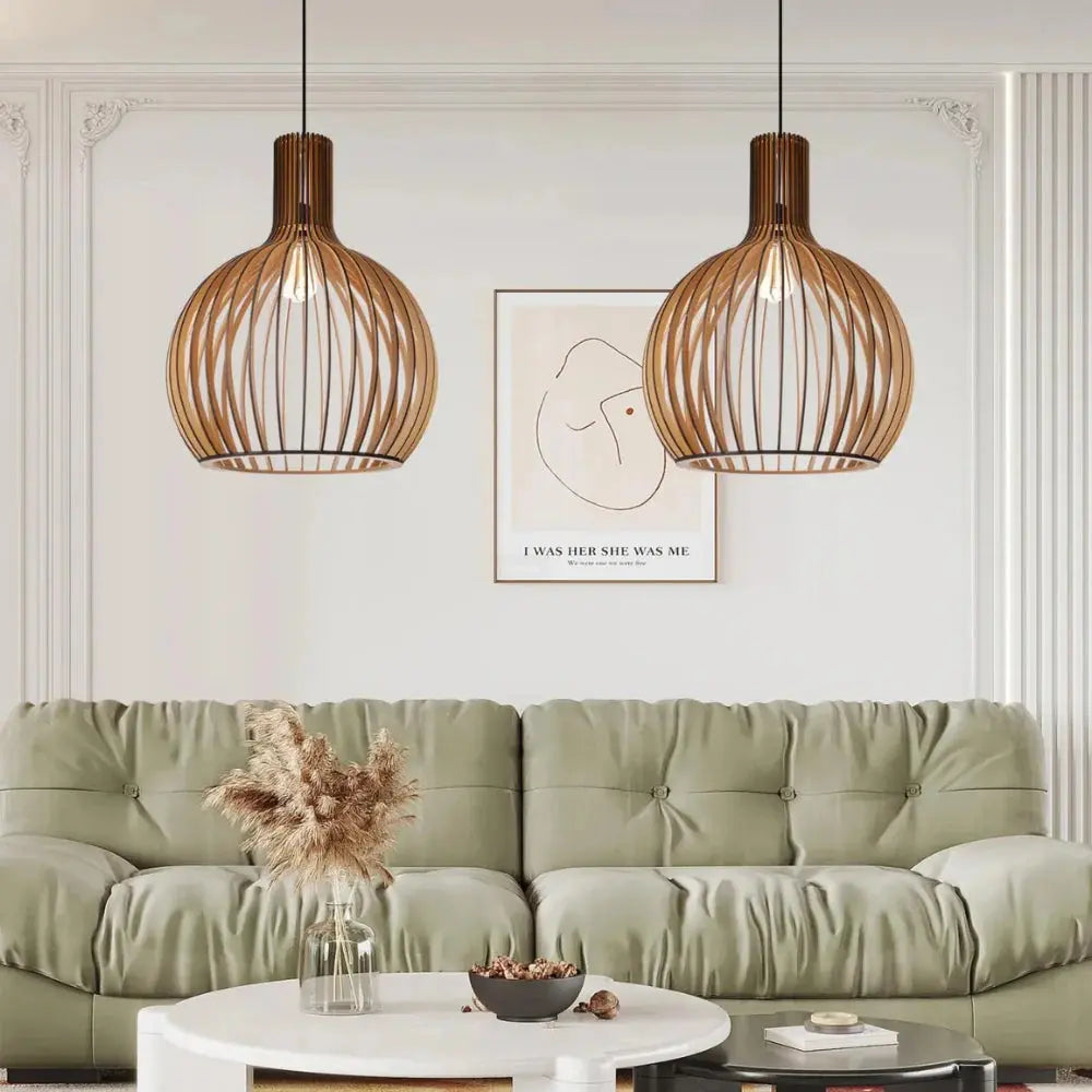 Pendant Light Wood & Metal Adjustable Cable E27 Compatible