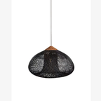 Pendant Light Woven Rattan Shade & Solid Wood Canopy