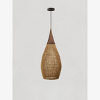 Pendant Light Woven Rattan Shade & Solid Wood Canopy