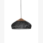 Pendant Light Woven Rattan Shade & Solid Wood Canopy