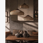 Pendant Light Woven Rattan Shade & Solid Wood Canopy