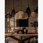 Pendant Light Woven Rattan Shade & Solid Wood Canopy