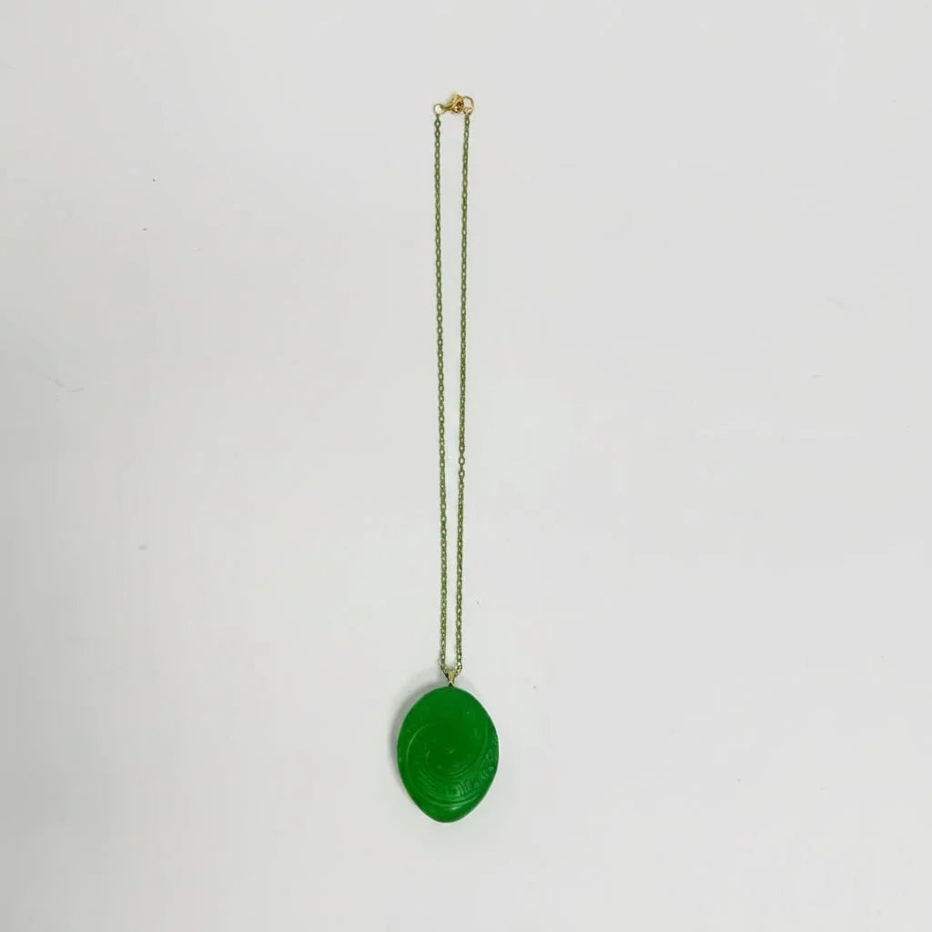 Pendant Necklace Carved Glow-In-The-Dark Green Resin