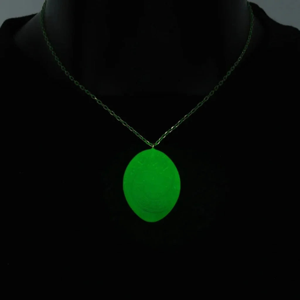 Pendant Necklace Carved Glow-In-The-Dark Green Resin