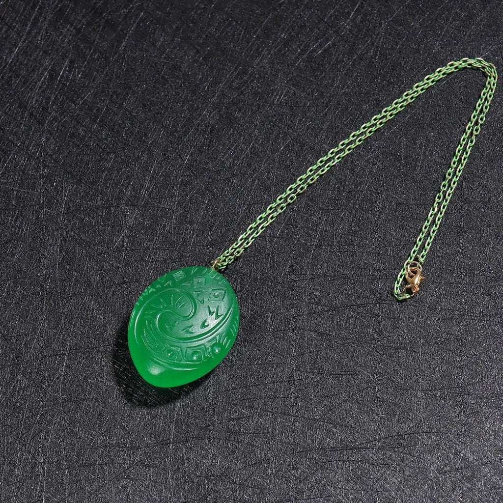 Pendant Necklace Carved Glow-In-The-Dark Green Resin