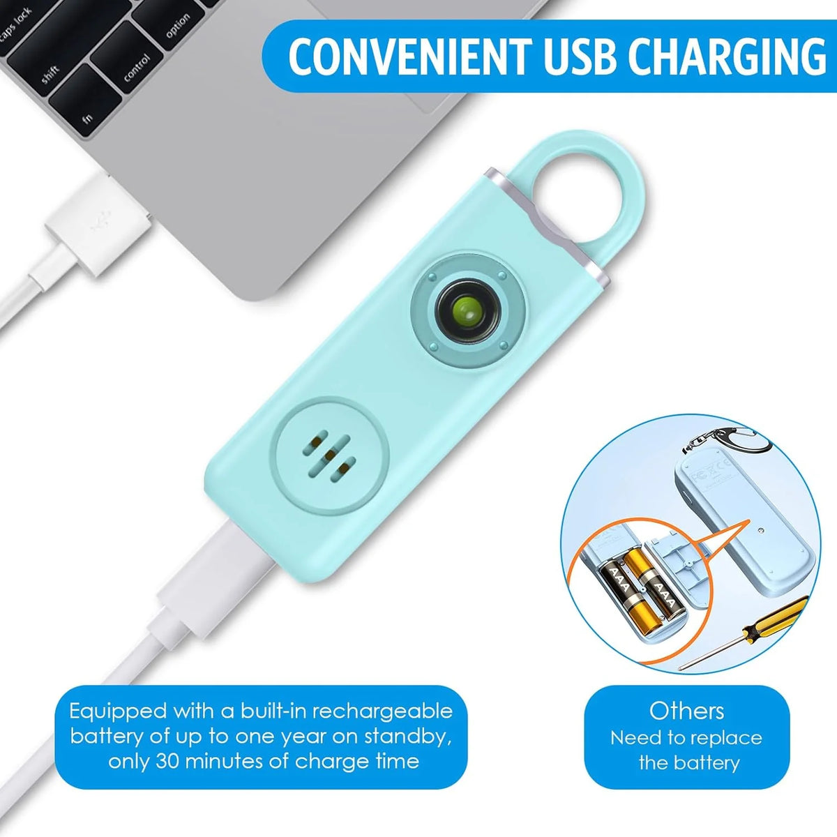 Personal Alarm Keychain 130 dB Strobe Twin Pack