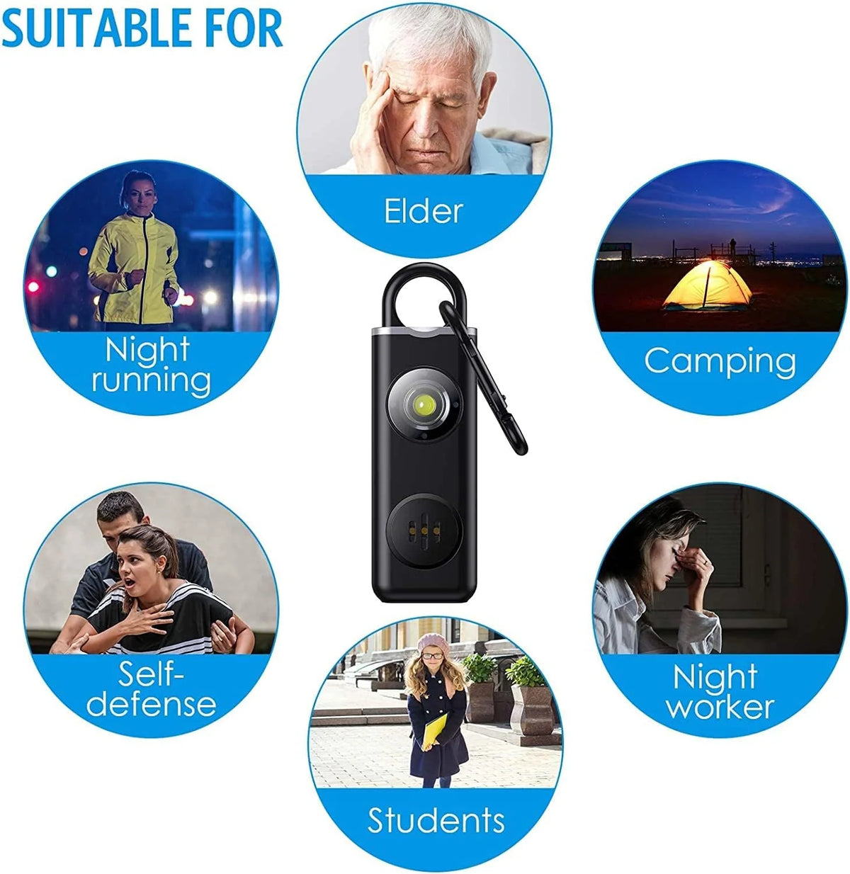 Personal Alarm Keychain 130 dB Strobe Twin Pack