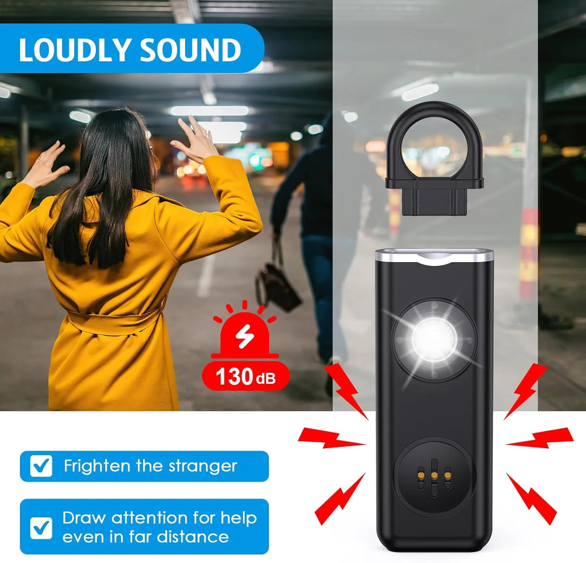 Personal Alarm Keychain 130 dB Strobe Twin Pack