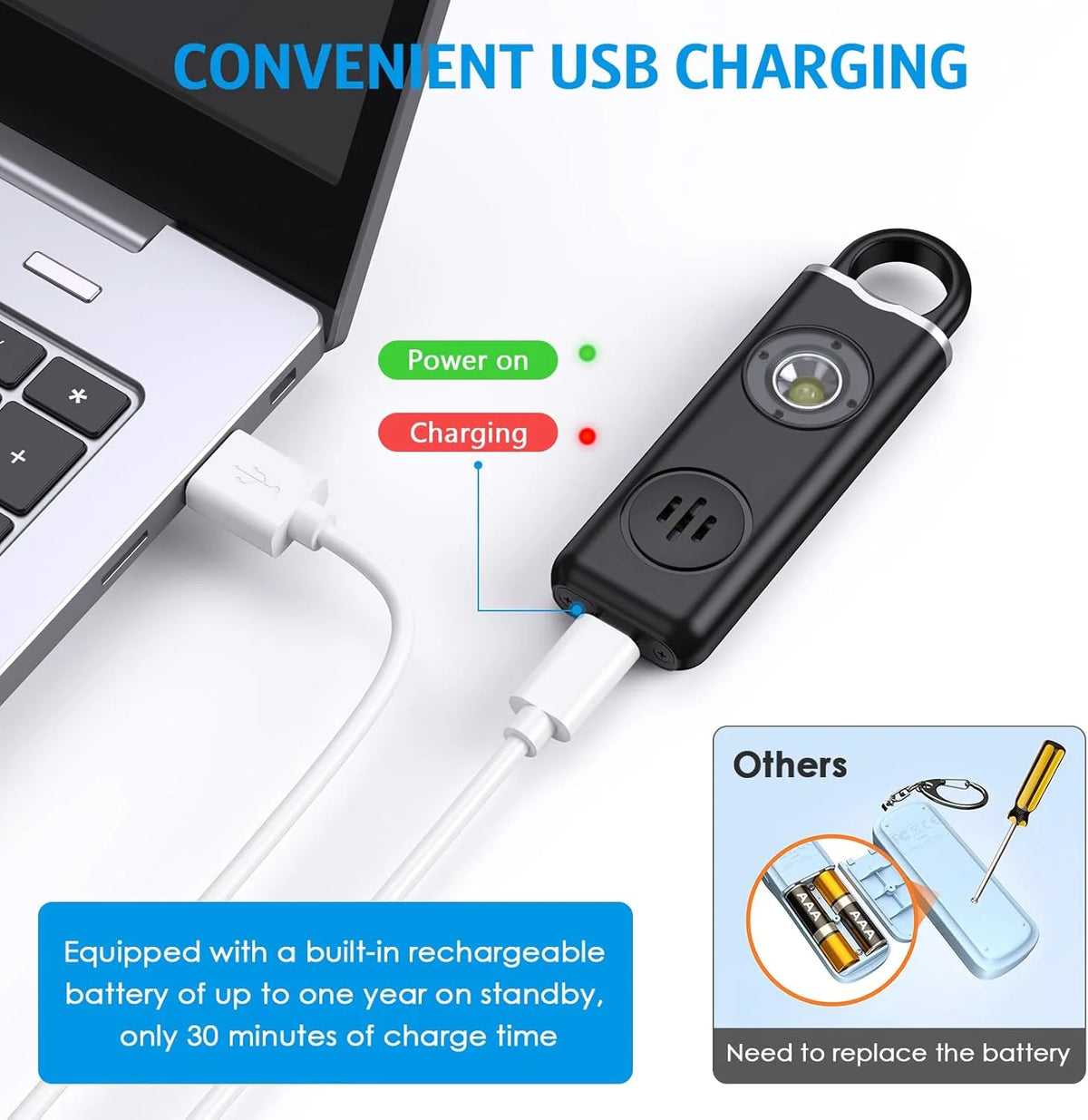 Personal Alarm Keychain 130 dB Strobe Twin Pack