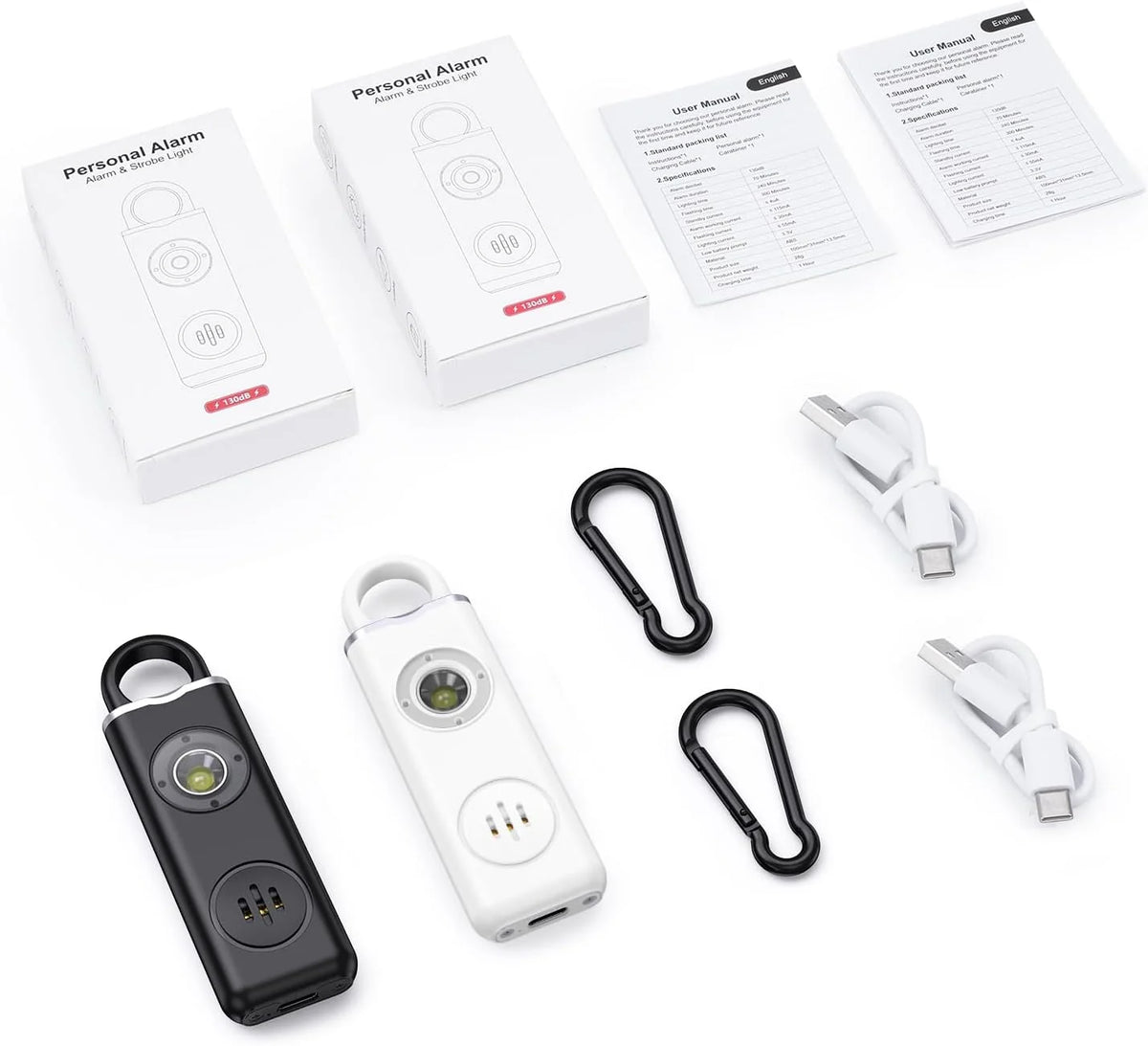 Personal Alarm Keychain 130 dB Strobe Twin Pack