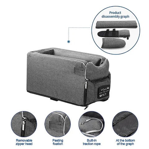 Pet Armrest Safety Seat Four-Sided Zippered Internal Lanyard