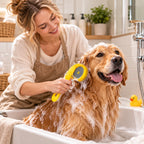 Pet Bath Brush 2-In-1 Shampoo Dispenser Soft Massage Bristles
