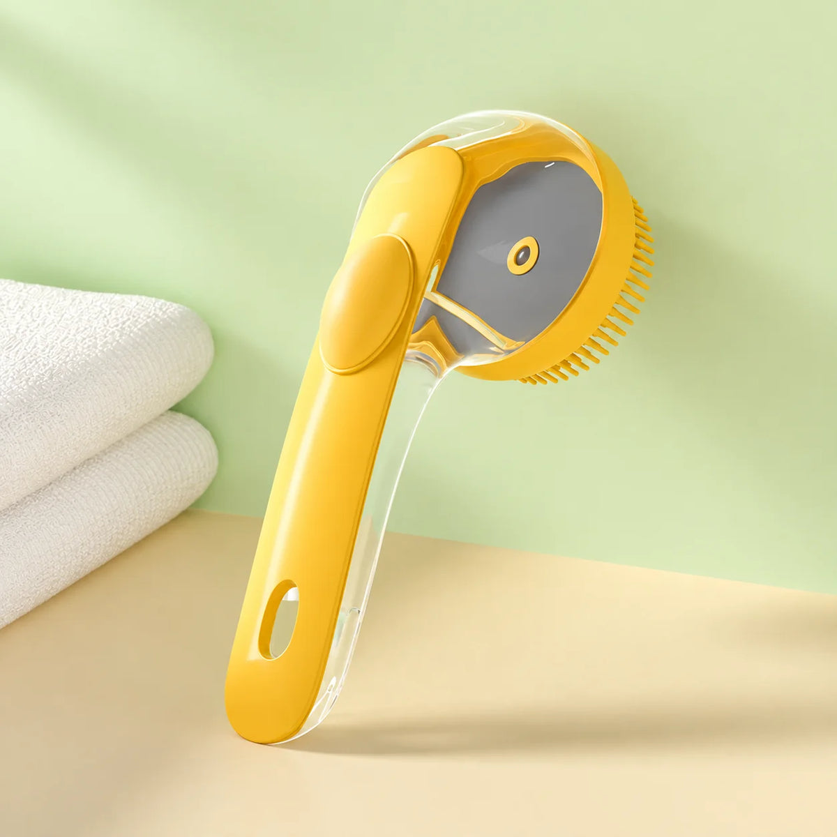 Pet Bath Brush 2-In-1 Shampoo Dispenser Soft Massage Bristles