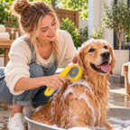 Pet Bath Brush 2-In-1 Shampoo Dispenser Soft Massage Bristles