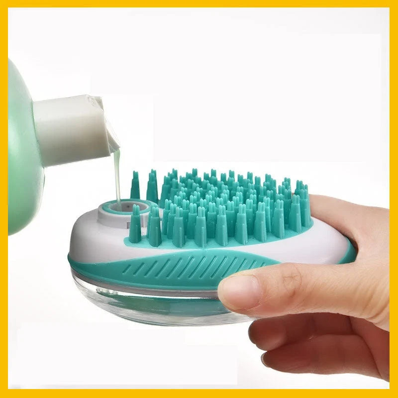 Pet Bath Brush Silicone Built-In Dispenser & Soothing Massage