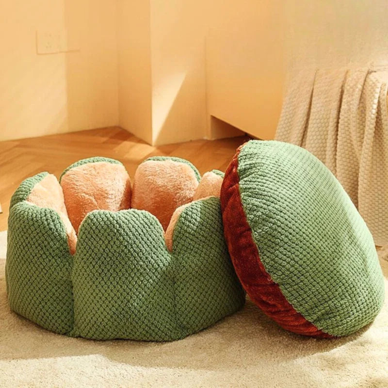 Pet Bed Flower-Shaped Plush Removable Washable Cover
