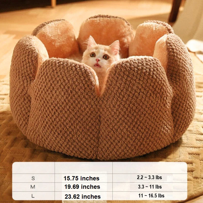 Pet Bed Flower-Shaped Plush Removable Washable Cover