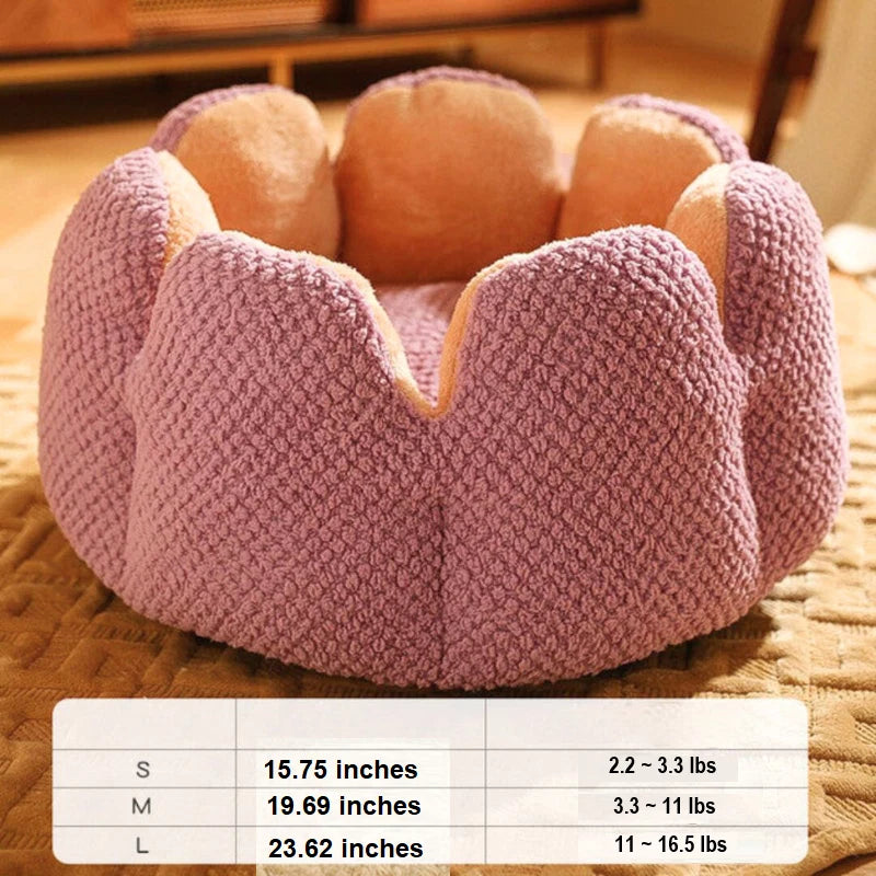 Pet Bed Flower-Shaped Plush Removable Washable Cover