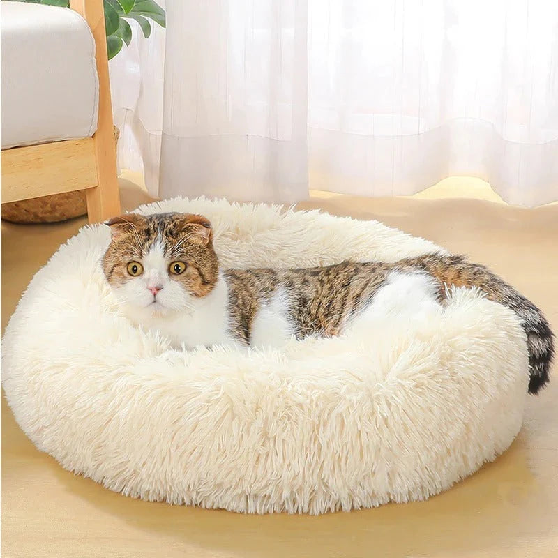 Pet Bed Plush Donut Machine-Washable Non-Slip Base