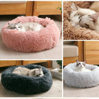 Pet Bed Plush Donut Machine-Washable Non-Slip Base