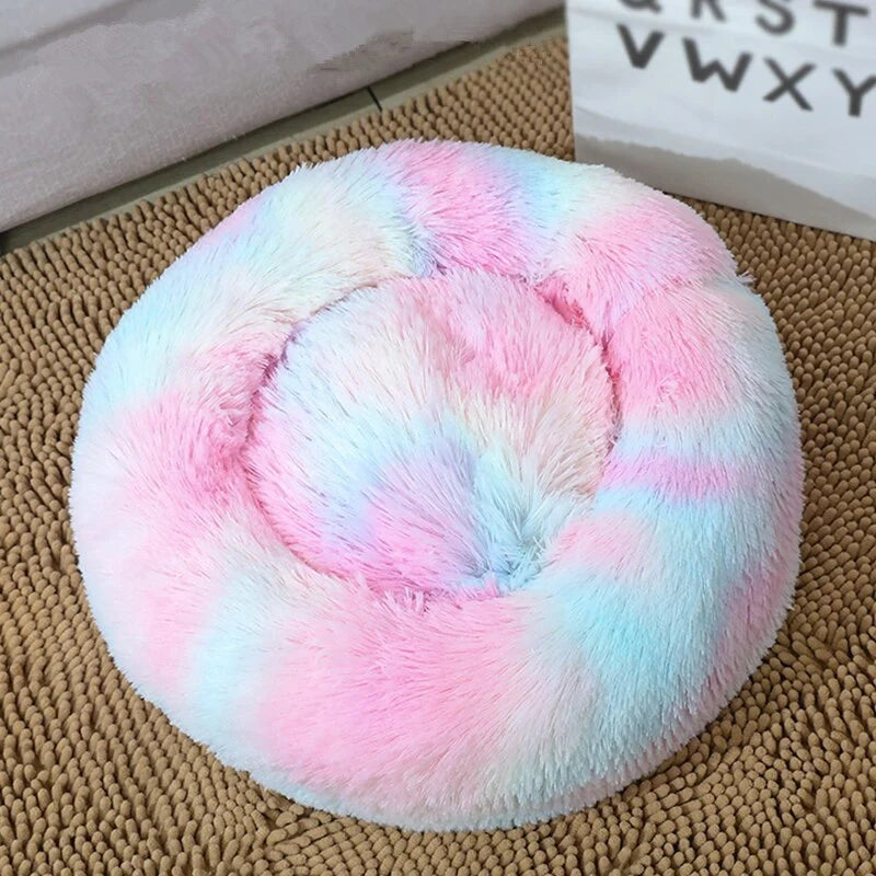 Pet Bed Plush Donut Machine-Washable Non-Slip Base