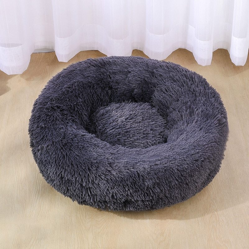 Pet Bed Plush Donut Machine-Washable Non-Slip Base
