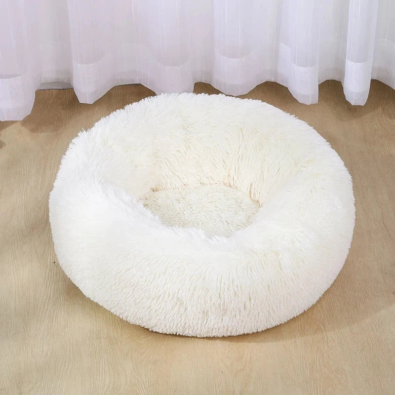 Pet Bed Plush Donut Machine-Washable Non-Slip Base