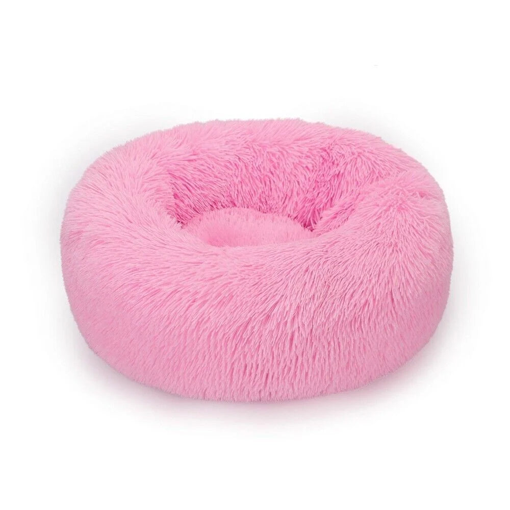 Pet Bed Plush Donut Machine-Washable Non-Slip Base