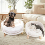 Pet Bed Raised Wooden Frame Plush Washable Cushion