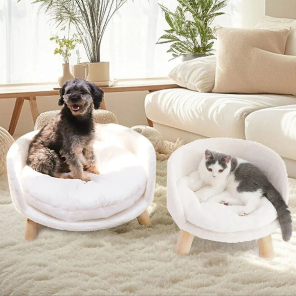 Pet Bed Raised Wooden Frame Plush Washable Cushion