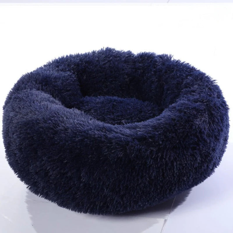 Pet Bed Round Calming Plush Vegan Fur Machine Washable