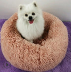 Pet Bed Round Calming Plush Vegan Fur Machine Washable