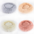 Pet Bed Round Calming Plush Vegan Fur Machine Washable
