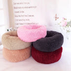 Pet Bed Round Calming Plush Vegan Fur Machine Washable